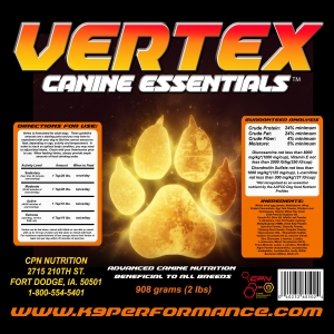 Vertex Canine Essentials nutritional facts, performance dog canine supplements from Canine Performance Nutrition
